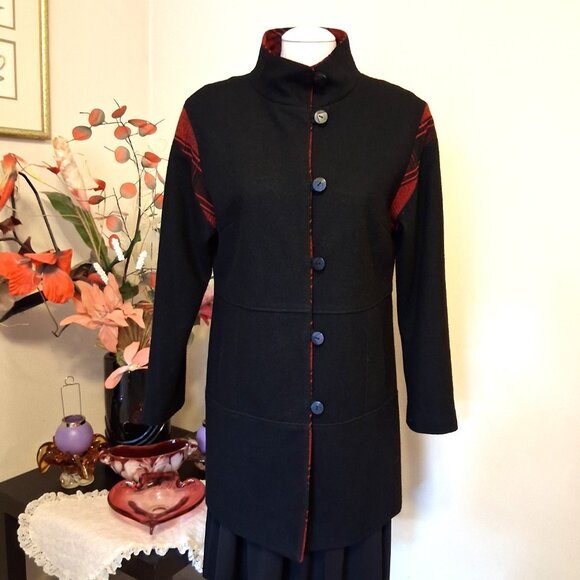 NWT Simon Chang Women's Black Wool Blend Lined Jacket Pea Coat Warm Outerwear L - Picture 2 of 13